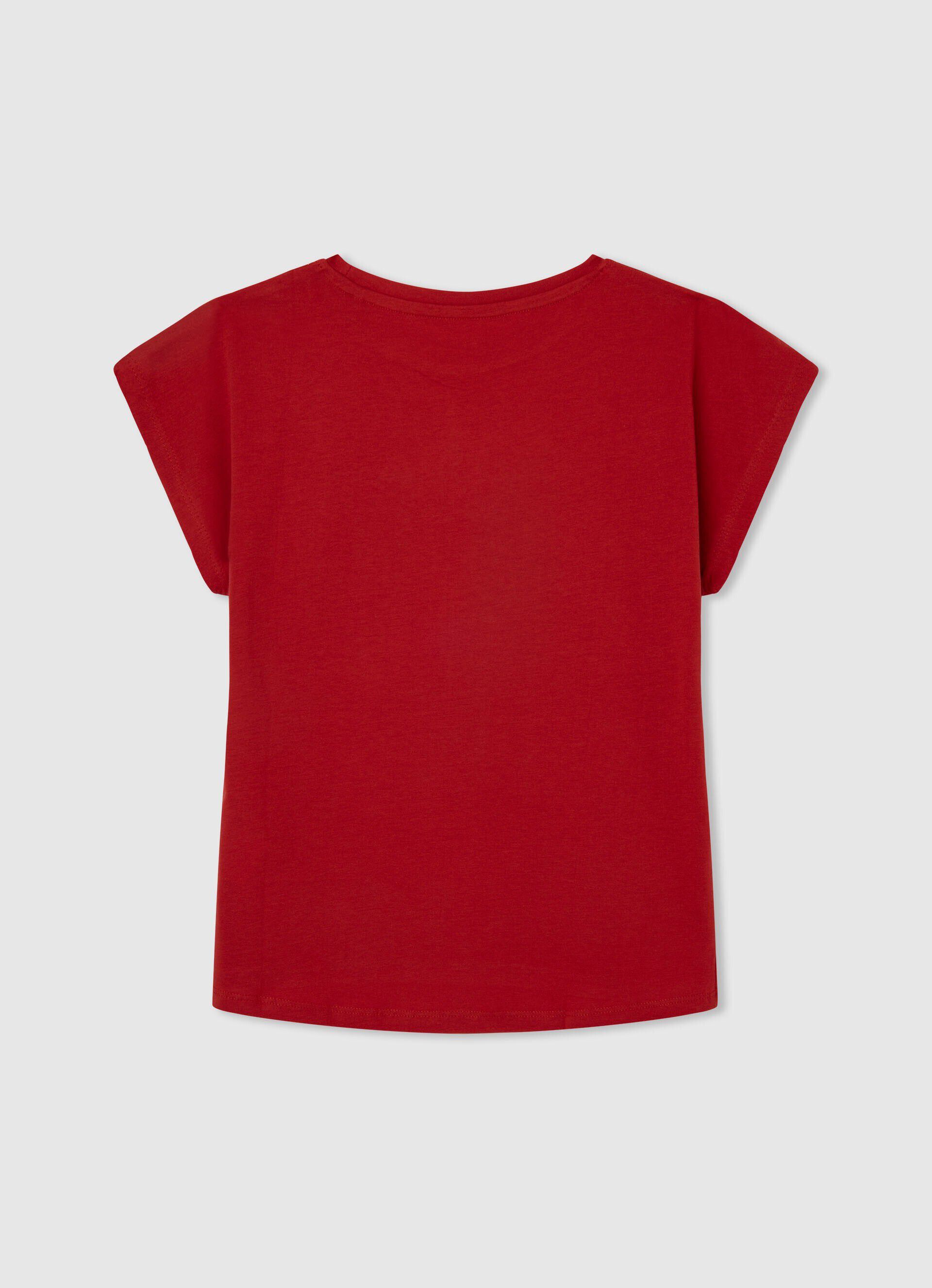 Camiseta de algodão com logo de strass - vermelho estúdio