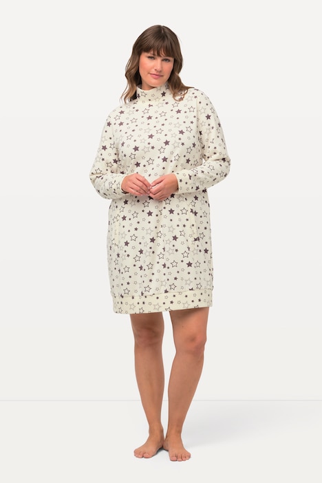 Loungwear-Kleid, kuschelweich, Sterne, Stehkragen, Langarm
