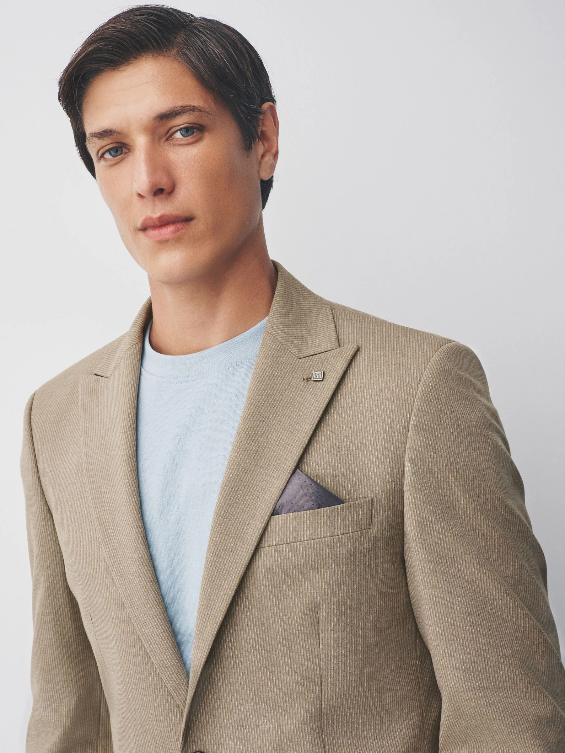Taupe - Gestreept slim-fit colbert
