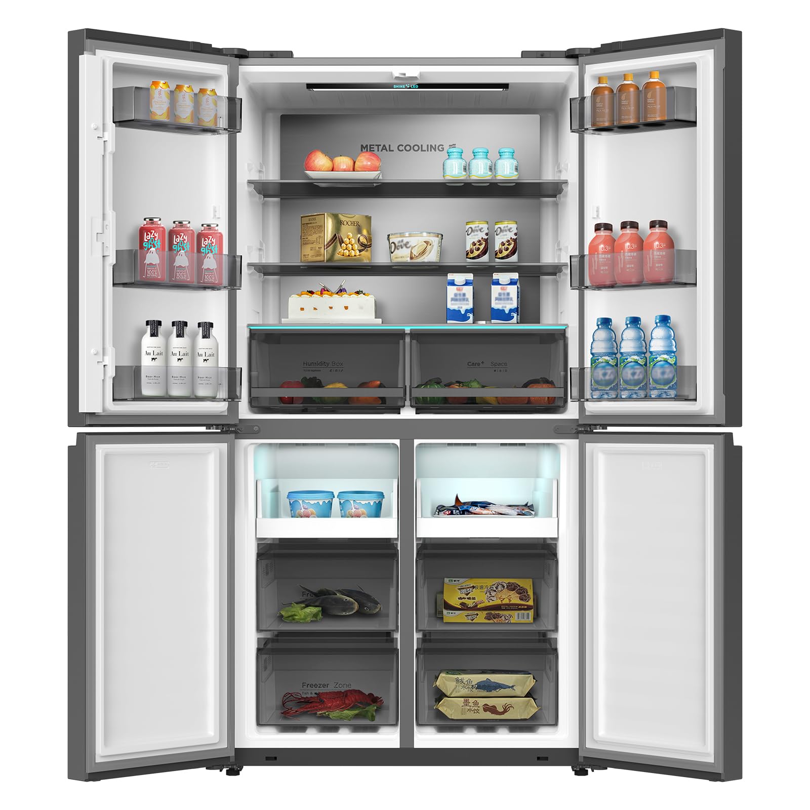CHIQ CCD503NEIBE Réfrigérateur Américain, Multi-Portes 503 L, Inverter Compressor, No Frost, Multiple Airflow Care, Panneau tactile, Hauteur 177,5 cm,