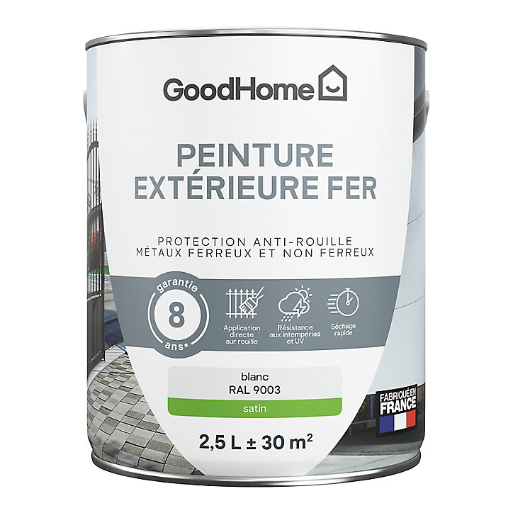 Peinture extérieure métal GoodHome blanc RAL 9003 satin 2.5L