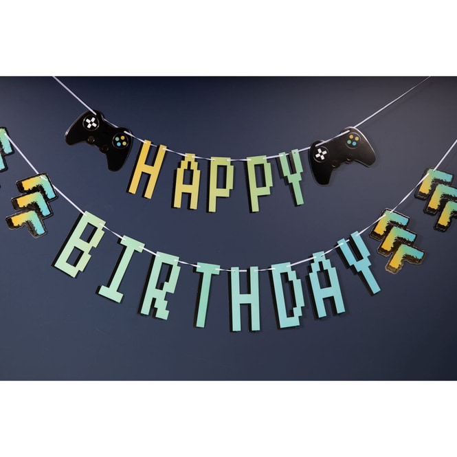 1 Partygirlande - Happy Birthday - Level Up - ca. 1,5 m lang