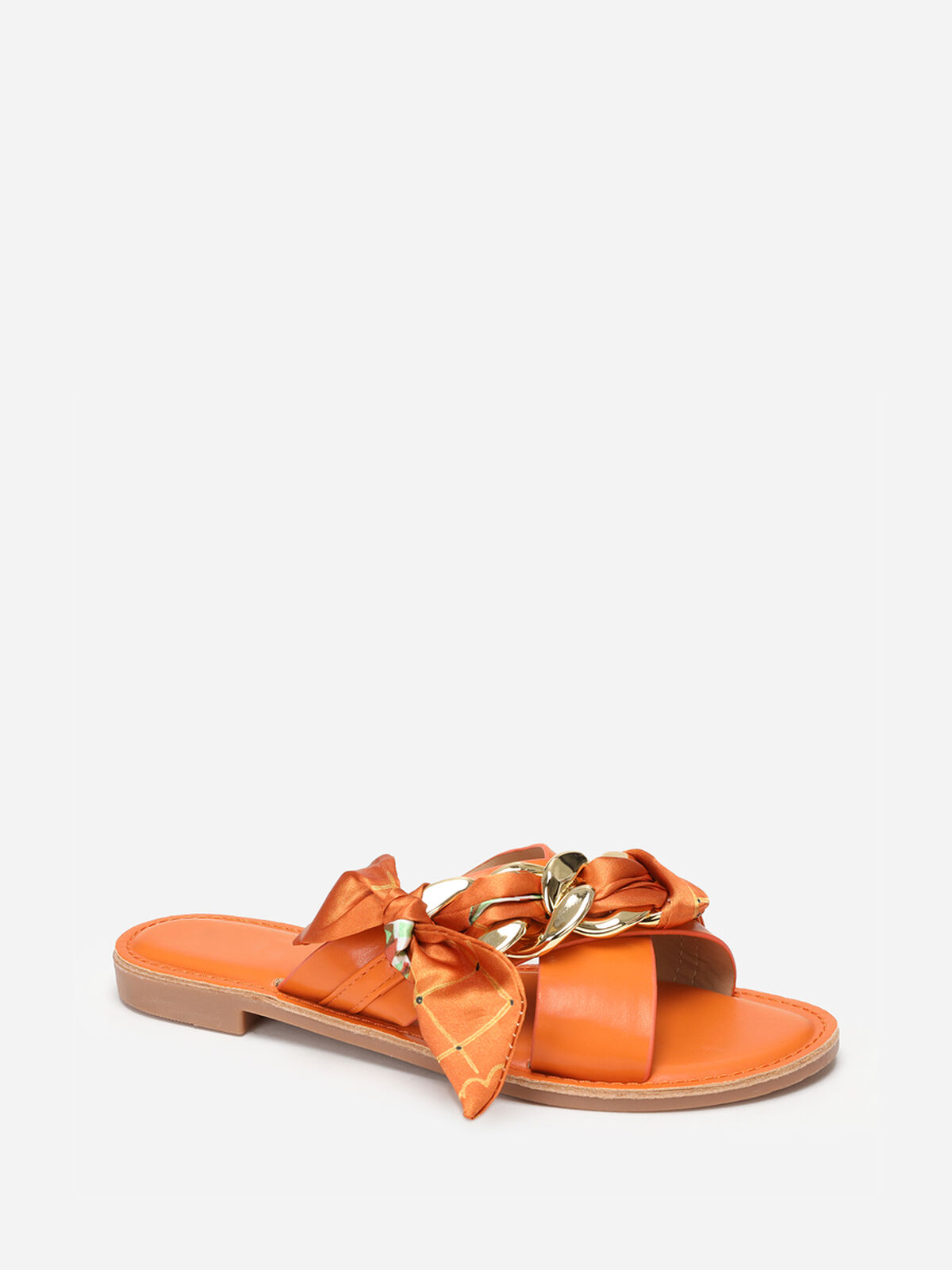 Mules à brides avec foulard et maillons- orange