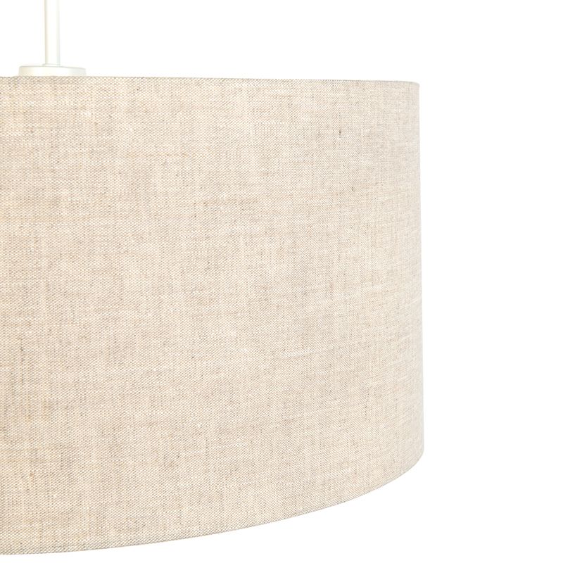 Landelijke hanglamp wit met katoenen kap lichtgrijs 50 cm - Combi