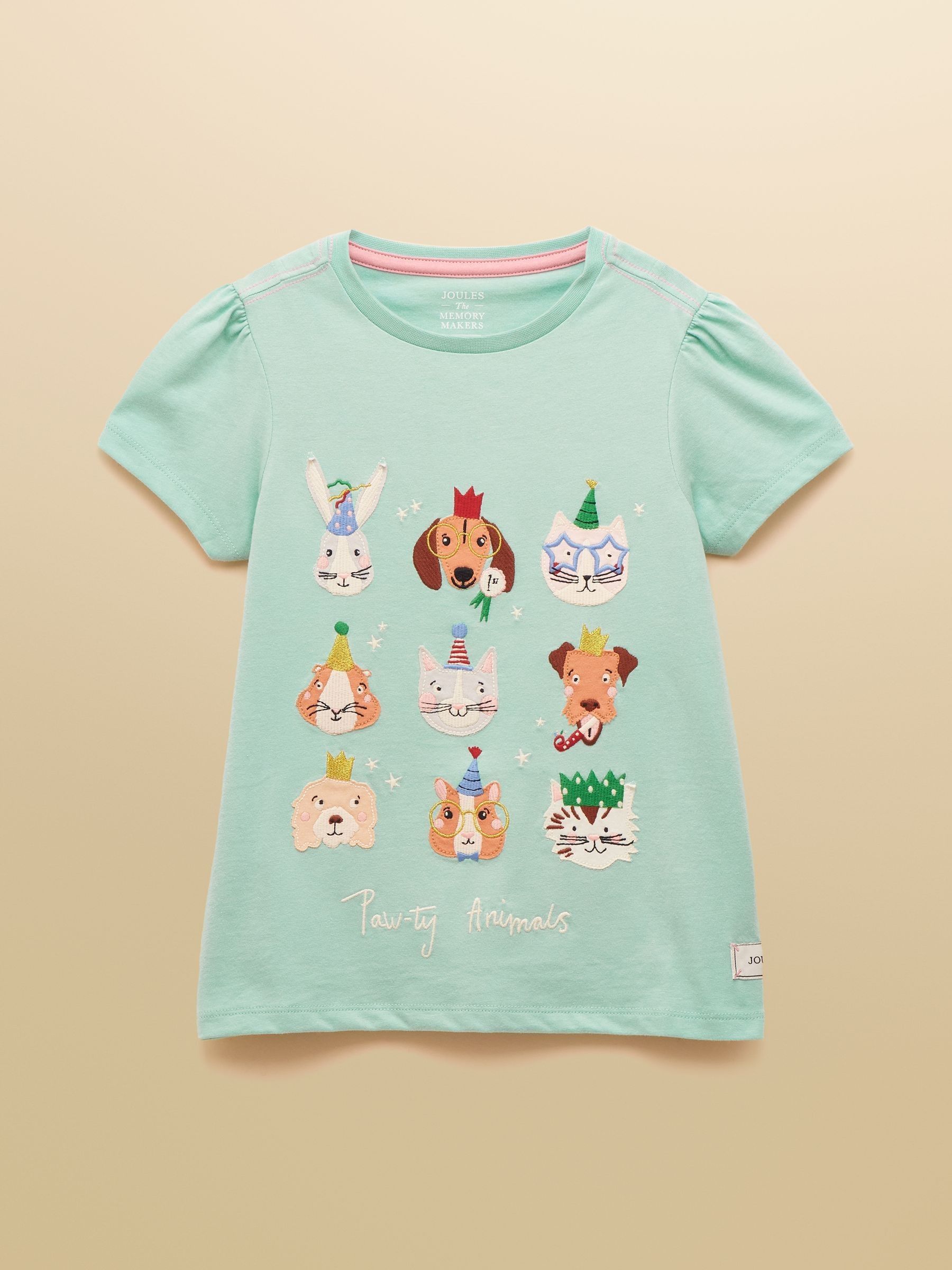 Aquablauw - Joules Girls' Astra Applique Cotton T-Shirt