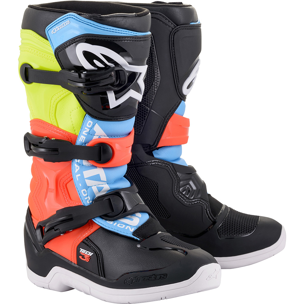 Alpinestars - Bottes enfant Tech 3s Youth - 2020 Noir / Jaune fluo / Rouge fluo / Bleu