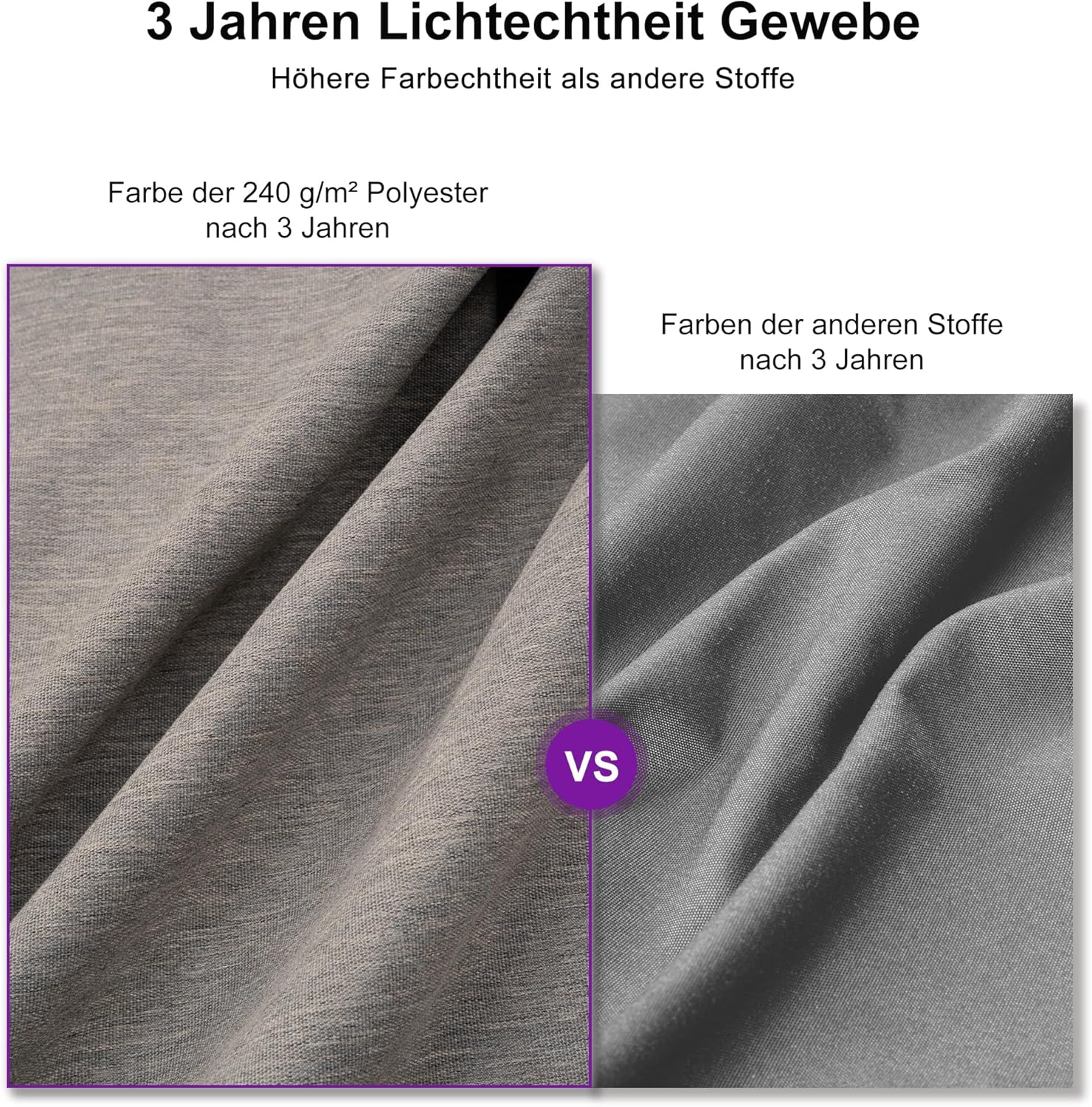PURPLE LEAF Sonnenschirm Twist 270 x 365 cm Ampelschirm Rechteckig aus Acrylimitat, Beidseitig Axial Schwenken, 360° Drehbar, Alu Gartenschirm, UV50+, Asch Mokka