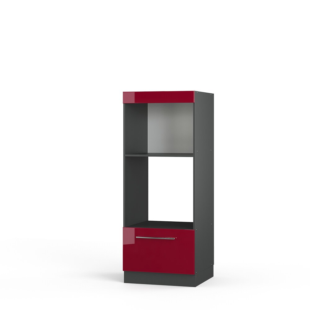 Vicco Mikrowellenumbauschrank Küchenschrank Küchenmöbel Fame-Line Anthrazit Bordeaux Rot 60 cm modern Hochglanz Küche Einbauküche Blende Hochschrank Schublade Mikrowelle Backofen Küchenzeile