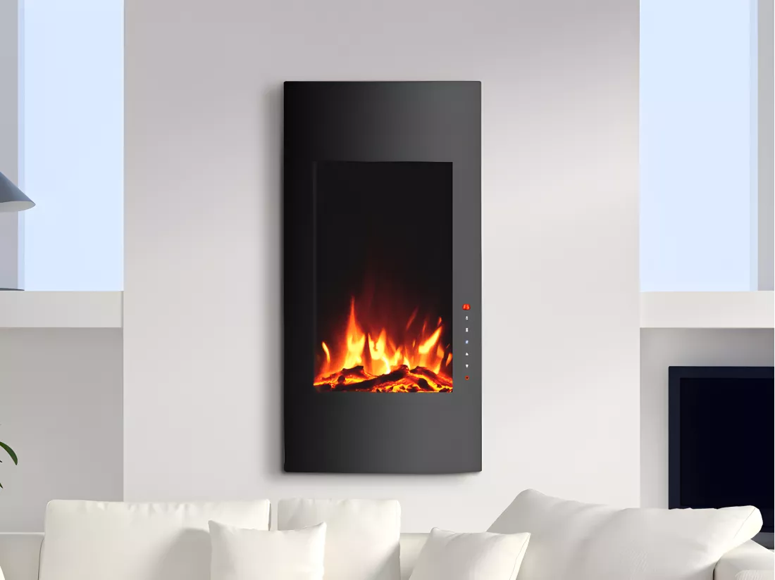 Cheminée électrique incurvée VULCANO - L41 x P13 x H81 cm - Noire