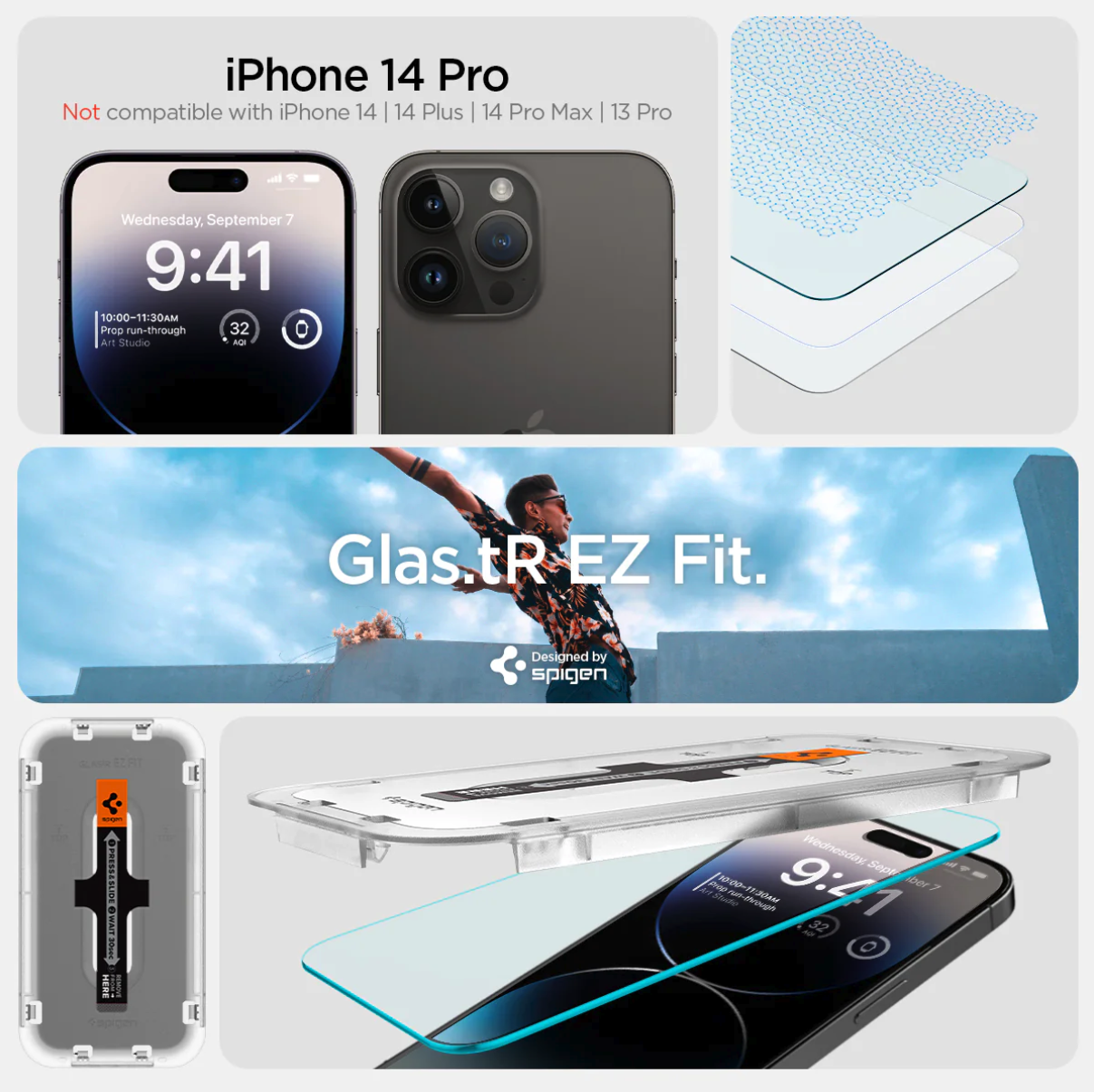 (2er Set) iPhone 14 Pro Glas Tr EZ Fit Panzer Glas Case Friendly   Montagerahmen (AGL05214)