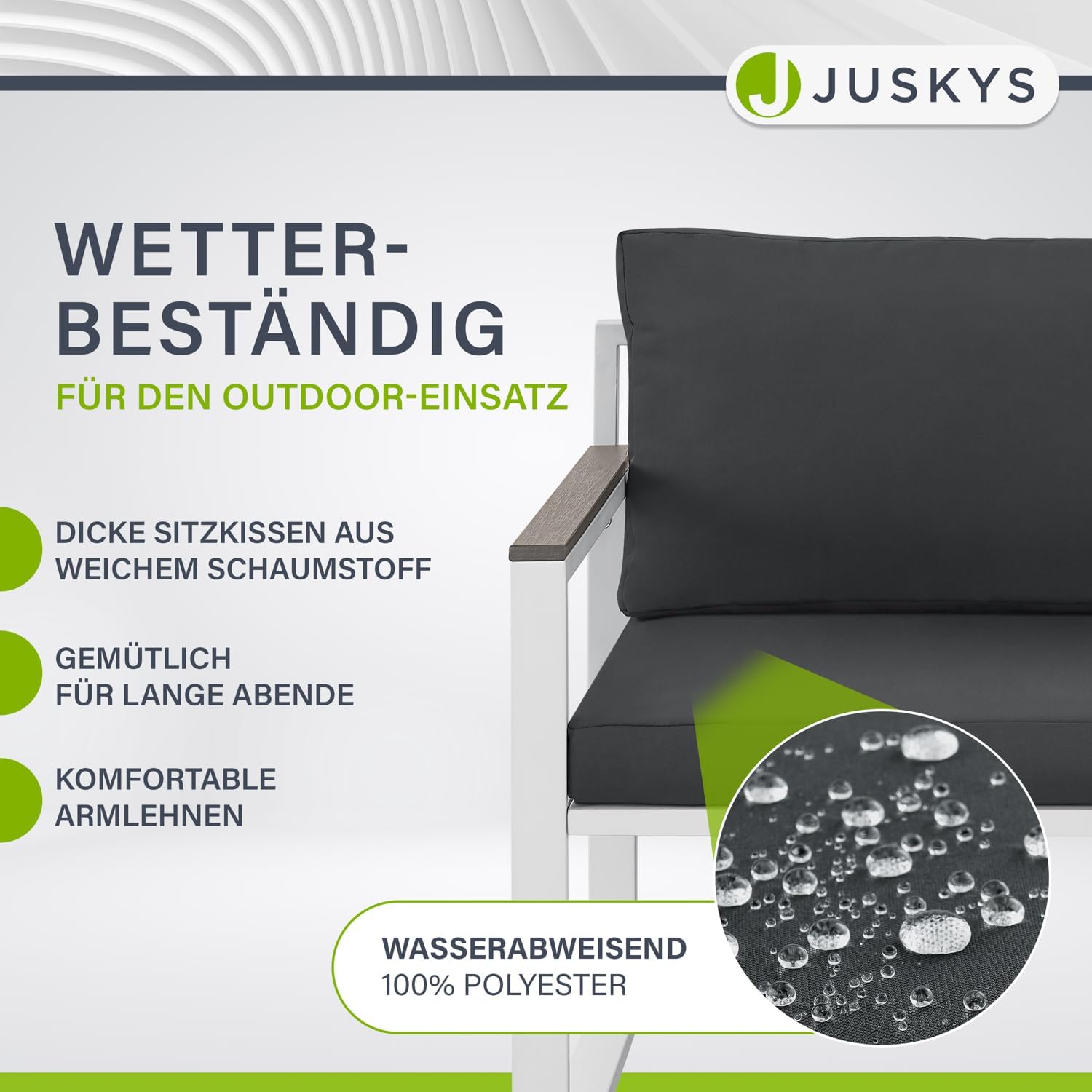 Juskys Gartenmöbel Sofa Set 5-teilig Bari mit Tisch & Polster - Metall Gartenlounge - Balkonmöbel klein - Outdoor Möbel Balkon Garten - Lounge Grau