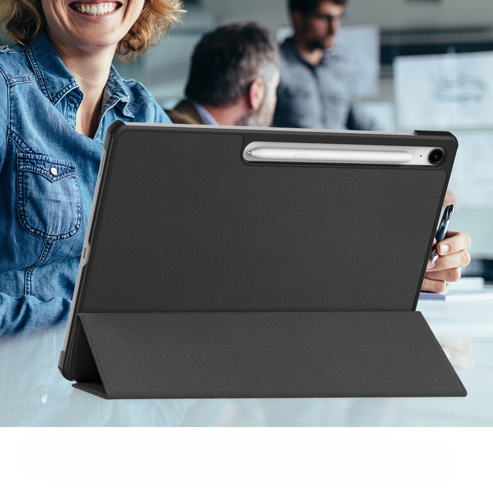 Samsung Galaxy Tab S10 FE  Plus Flipcase Hülle Ledertasche mit Aufstellfunktion Litchi Look   S-Pen Halterung - Schwarz