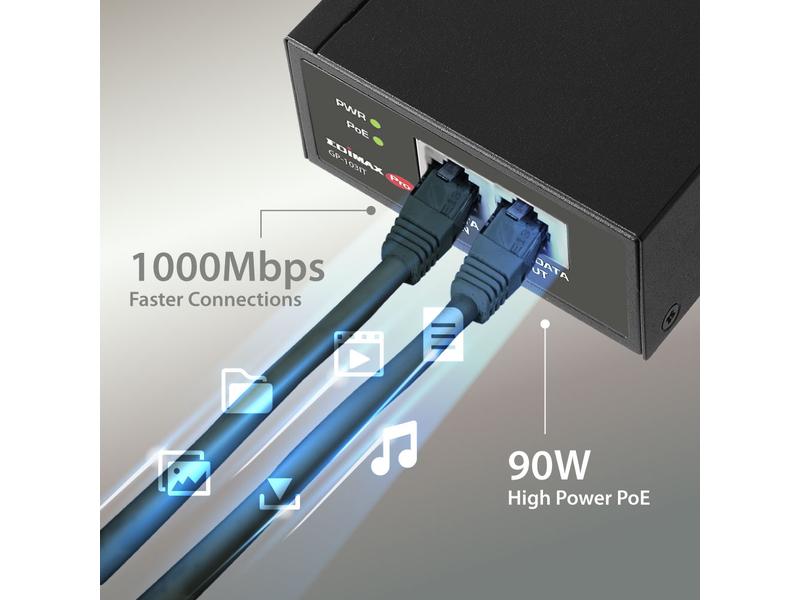 Edimax Pro PoE   Injector GP-103IT 90 Watt Edimax Pro GP-103IT: PoE   Injector, 1Gbps, IEEE 802.3bt/at/af (90Watt)