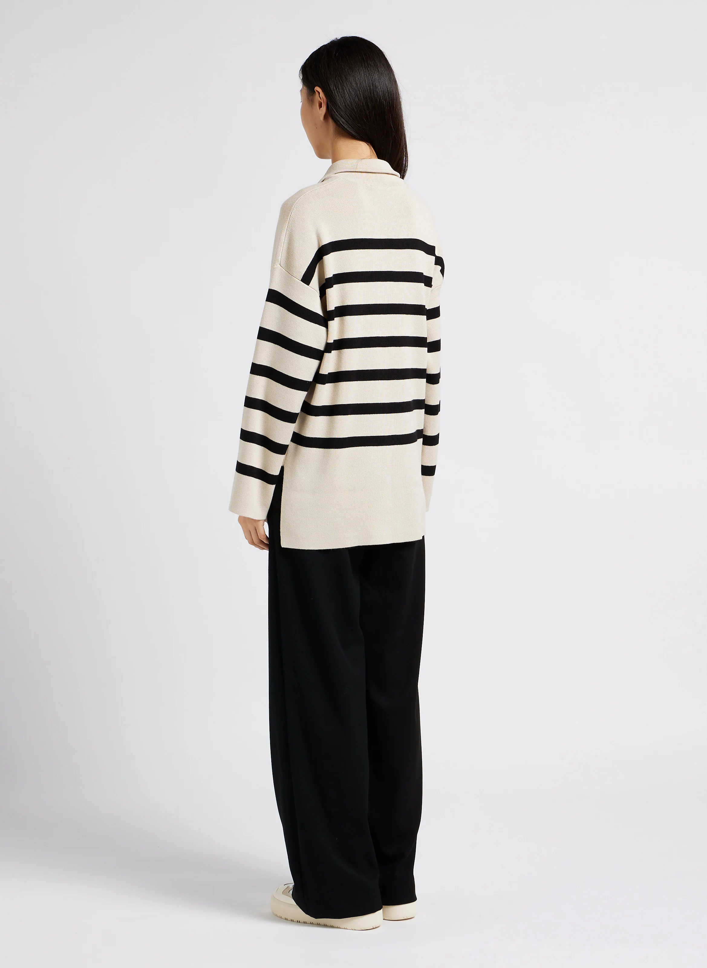 JESTER - Pull col montant à rayures | Beige