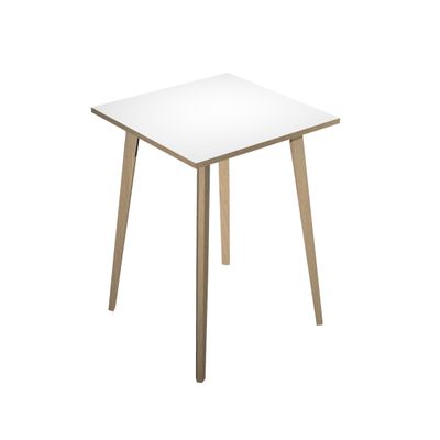 Table haute - 80 x 80 x 105 cm - Pieds bois - Blanc chants chêne