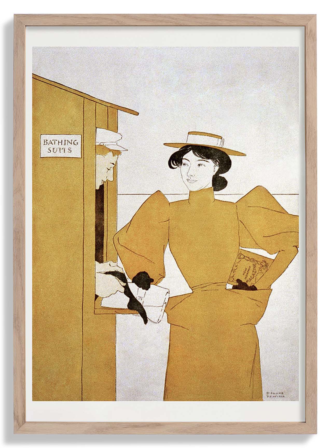 Frau, die Badeanzüge von Edward Penfield abholt