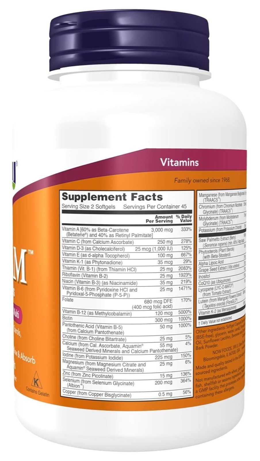 NOW Foods Adam Multivitamínico para Hombres 90 cápsulas