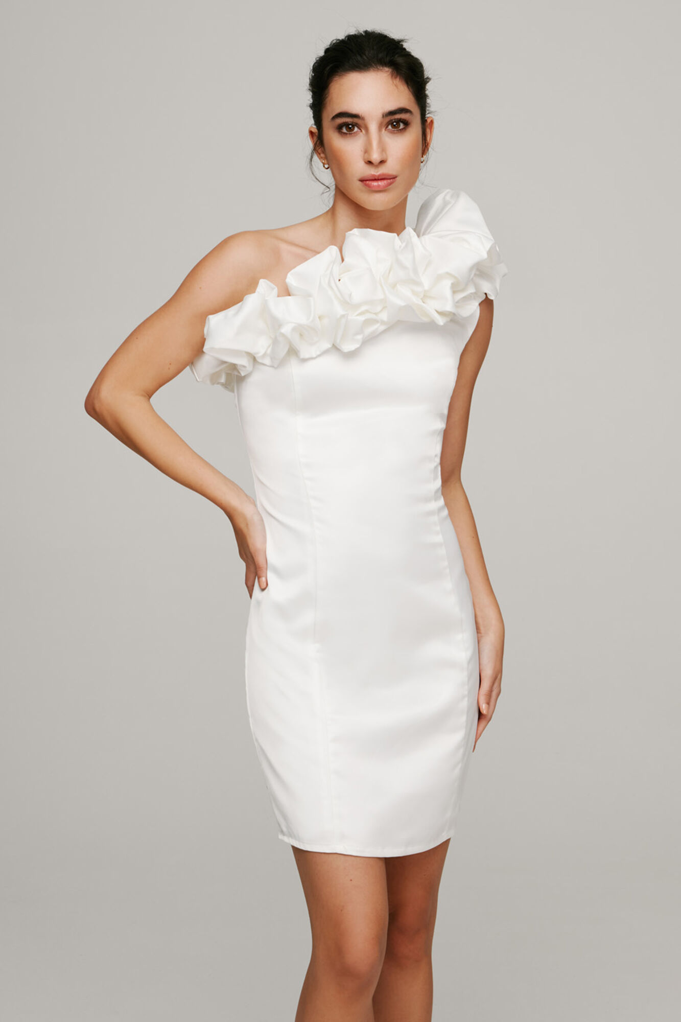 Vestido curto com babados - Branco