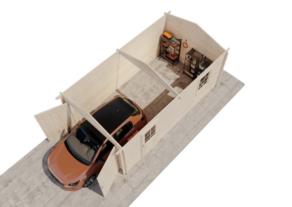 Alpholz A-40 TE houten garage, carport met 40 mm wanddikte, prefab garage, natuurlijke afwerking, 3,2 x 5,7 m