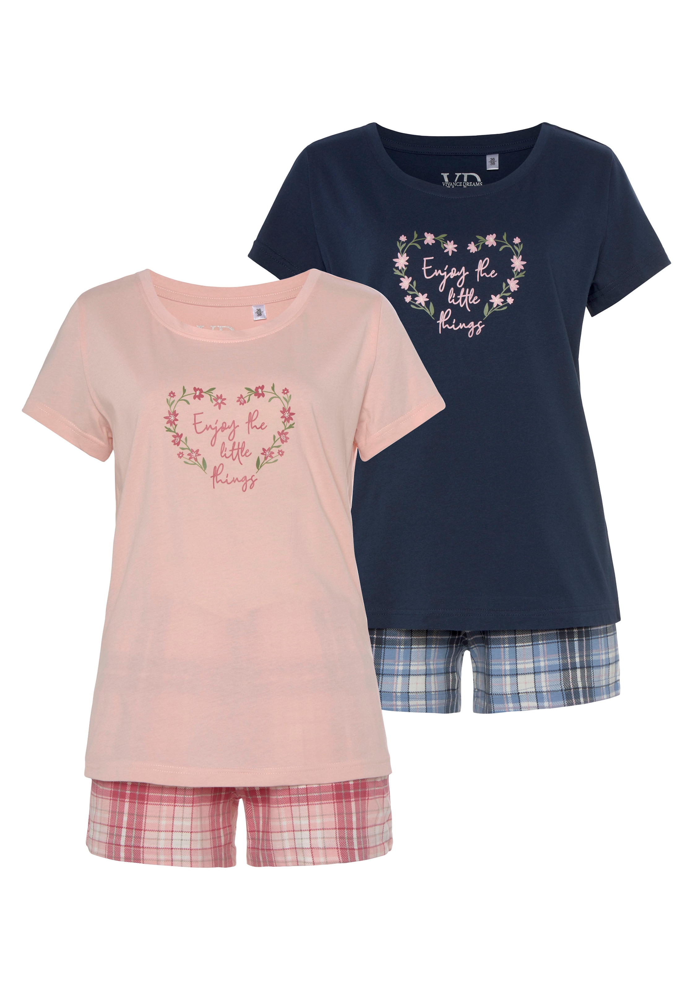 Vivance Dreams Shorty Packung, 2 Stück, 4 Stk. tlg., mit Karo- und Blumendruck im Doppelpack