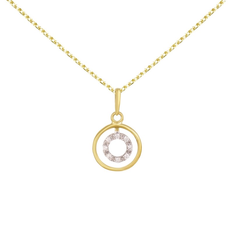 Collier - Pendentif Or Jaune Anneau Serti de Diamants - Chaine Dorée Offerte