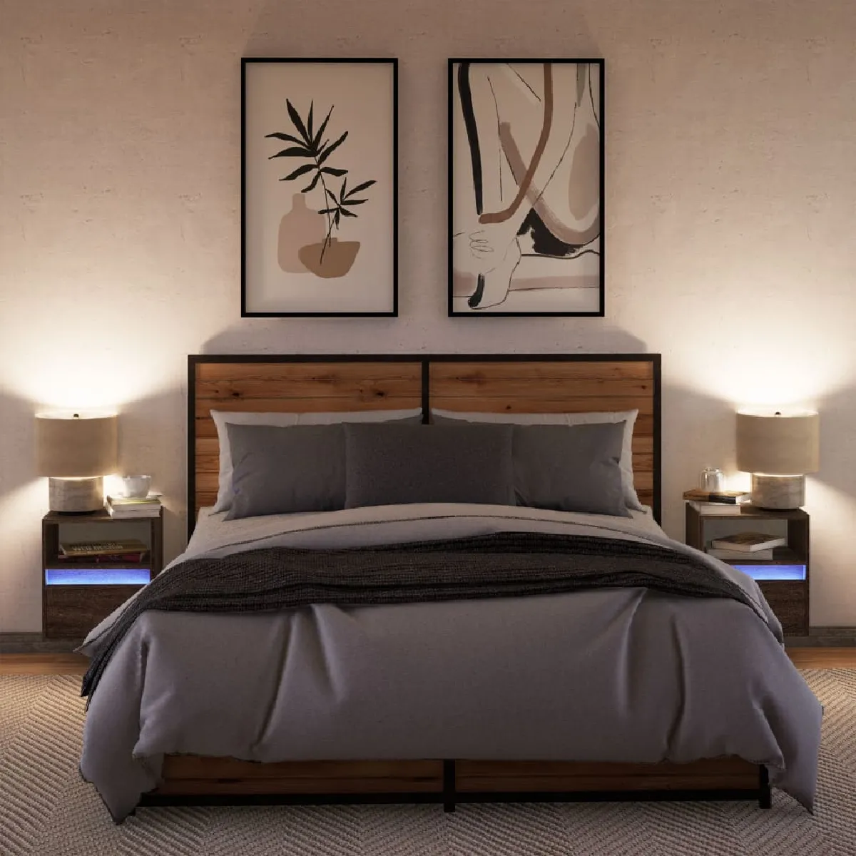 vidaXL Tables de chevet murales LED chêne marron