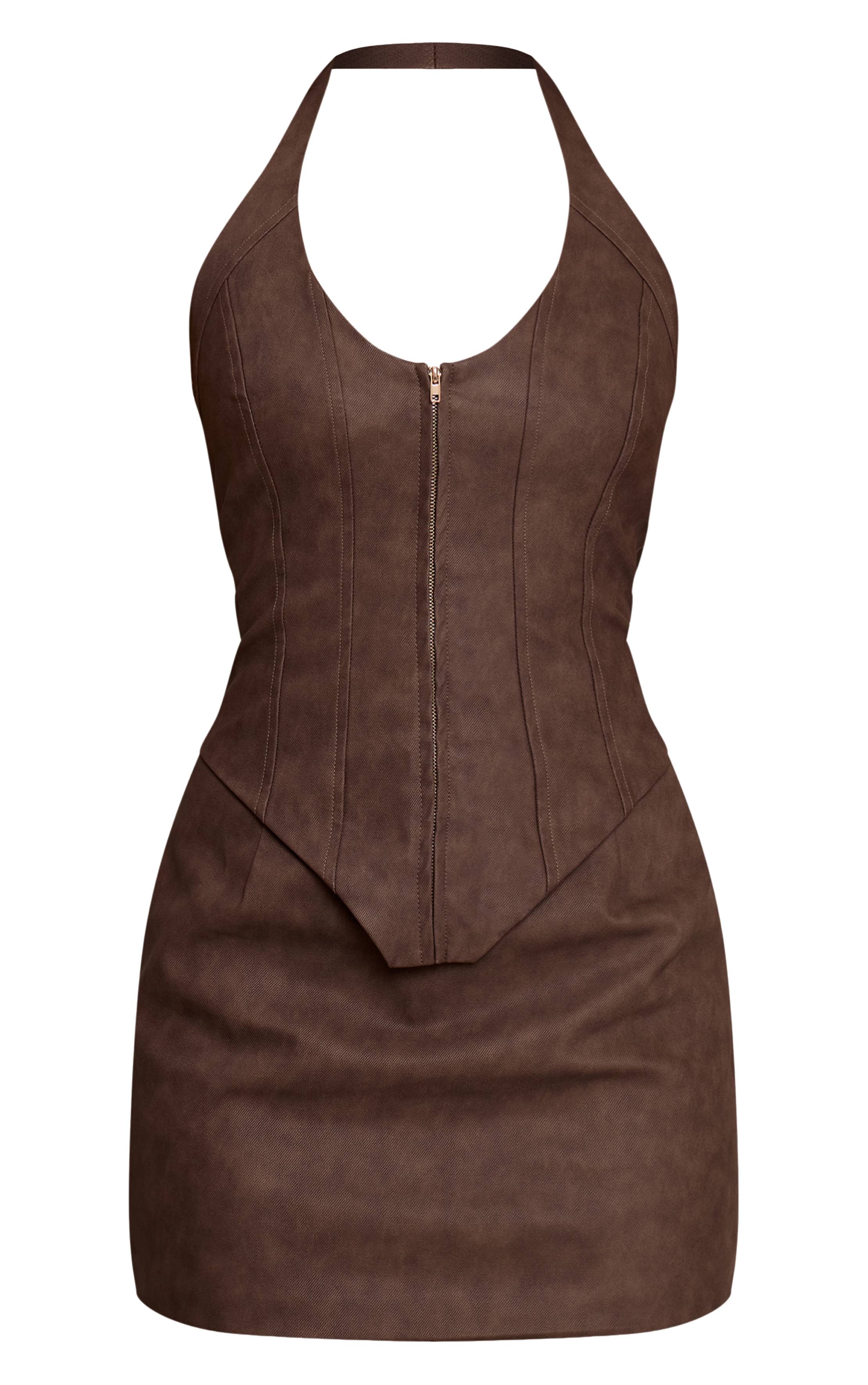 Chocolat Robe Courte En Synthétiquecuir Chocolat Avec Détail Corset