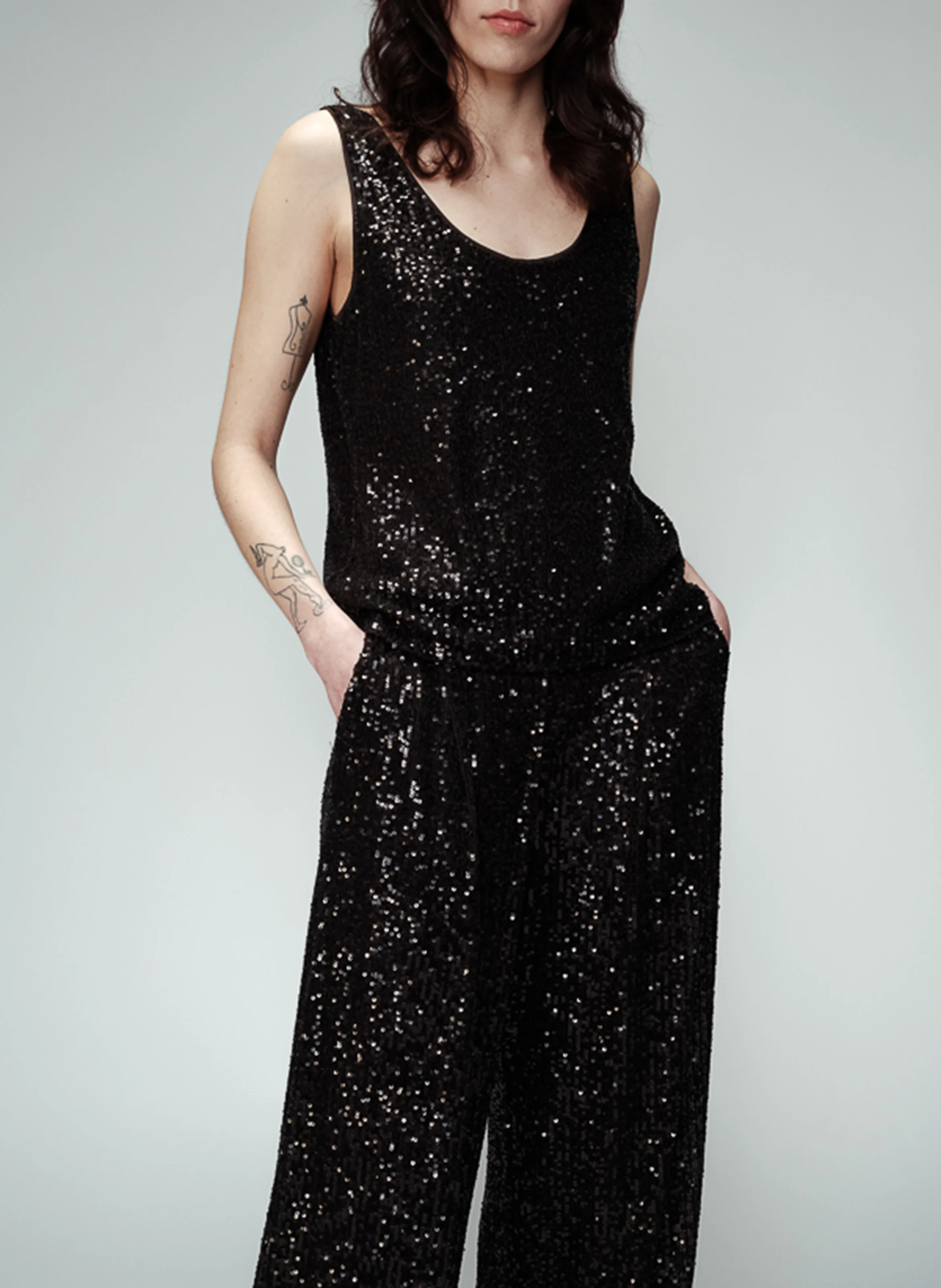 ODE - Débardeur col rond à sequins | Noir