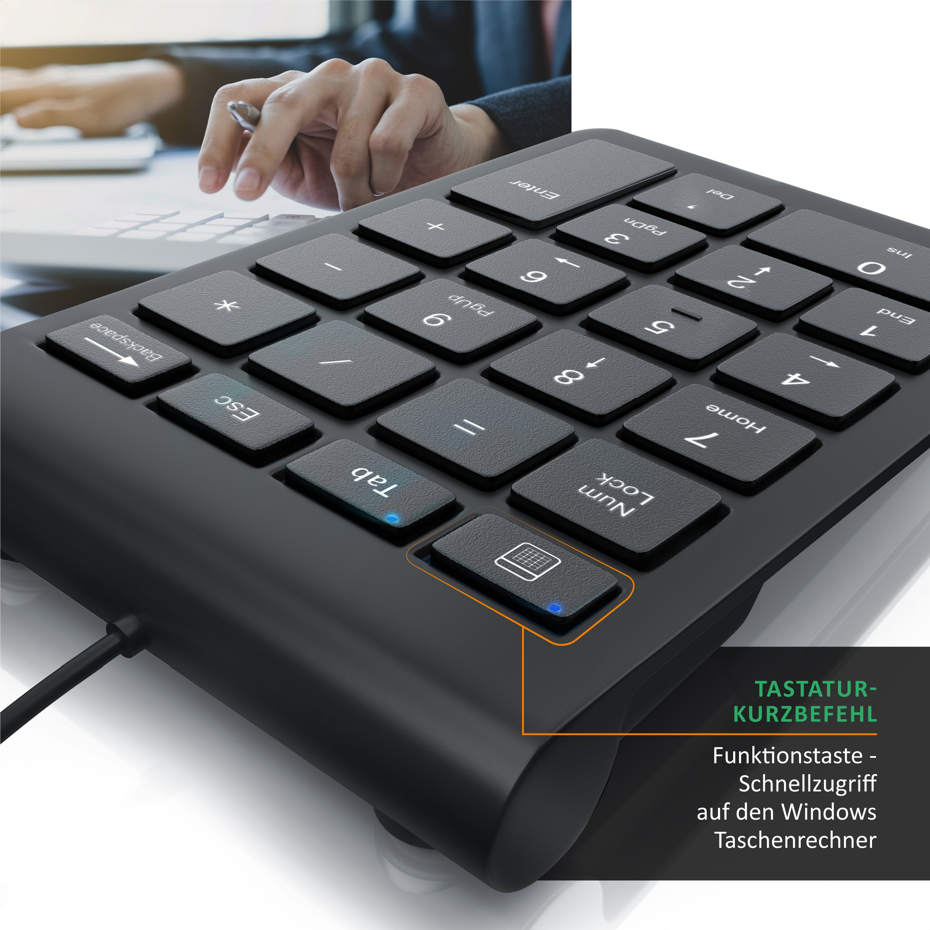 Aplic Numpad 22 Tasten - Keypad kabelgebunden USB Typ A - Ziffernblock mit 10 Multifunktionstasten - Multimedia-Keys - geneigte Tastatur - für PC