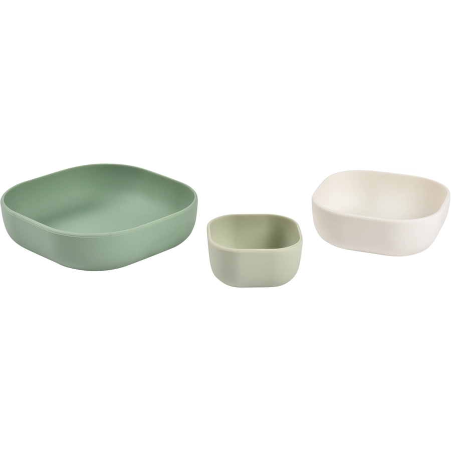 BEABA® Schüssel-Set 3tlg., SalbeigrünCottonhellgrau aus Silikon
