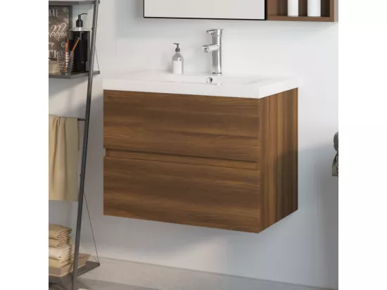 Meuble lavabo avec bassin intégré Chêne brun Bois d'ingénierie