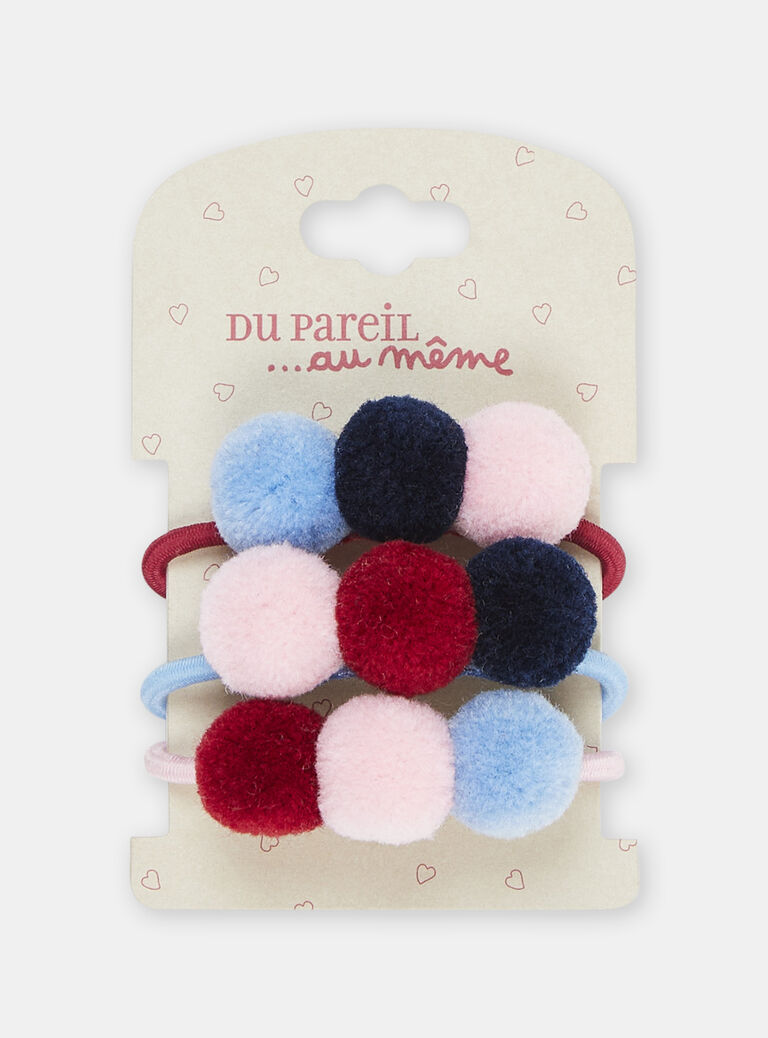 3 élastiques à pompons bleus fille