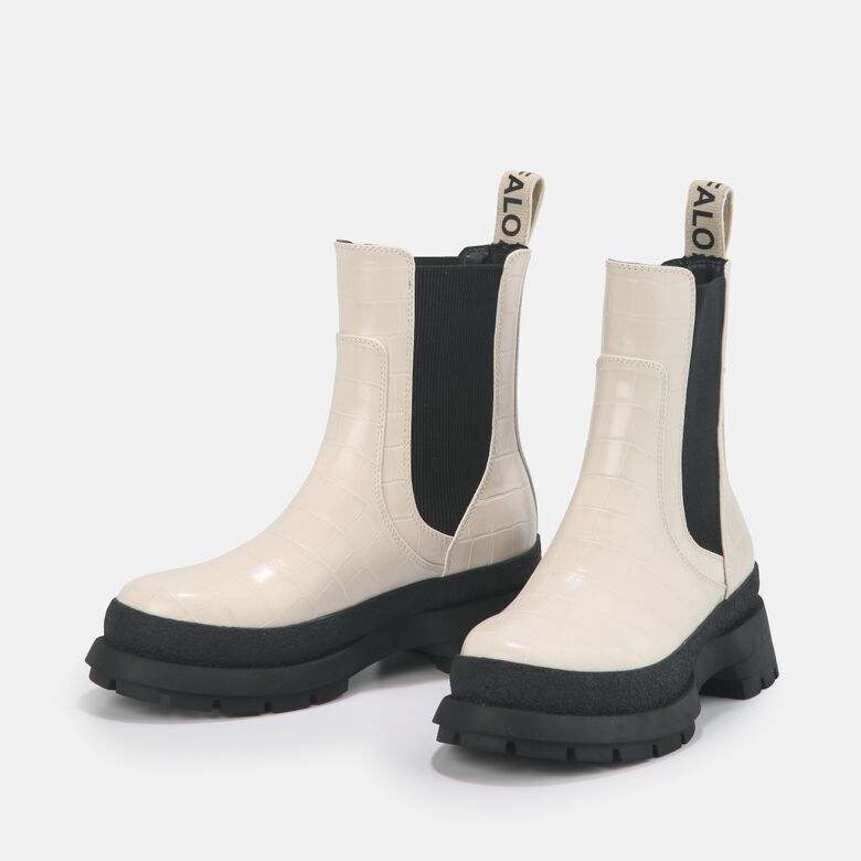 Simona bottines plates véganes, crème aspect croco