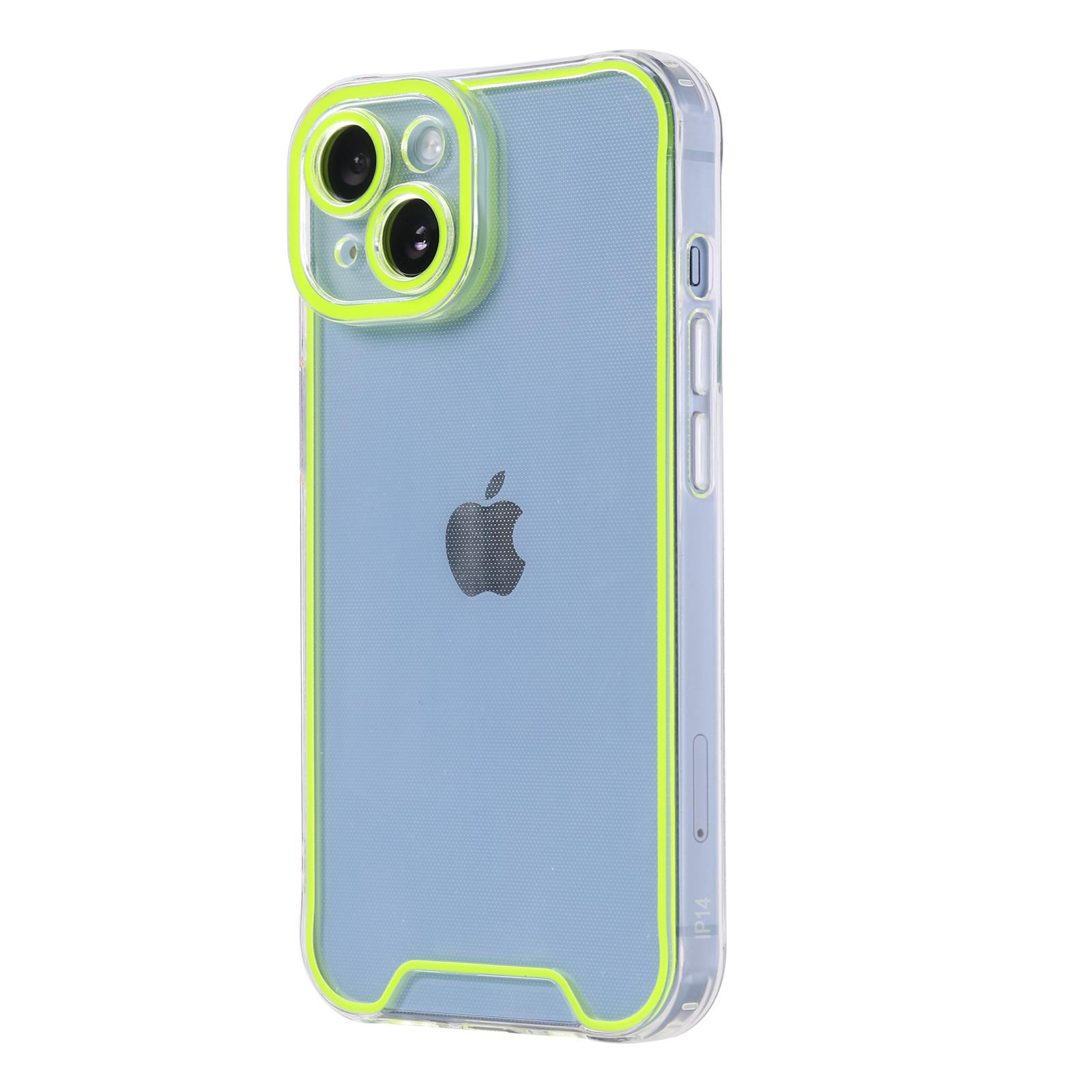 iPhone 13 Gummi Case Hülle mit Fluoreszierendem Rahmen - Gelb / Transparent