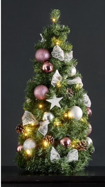 Noel - Mini Versierde Kerstboom - Warm Wit - 65cm - Werkt op Batterijen - Met Timer