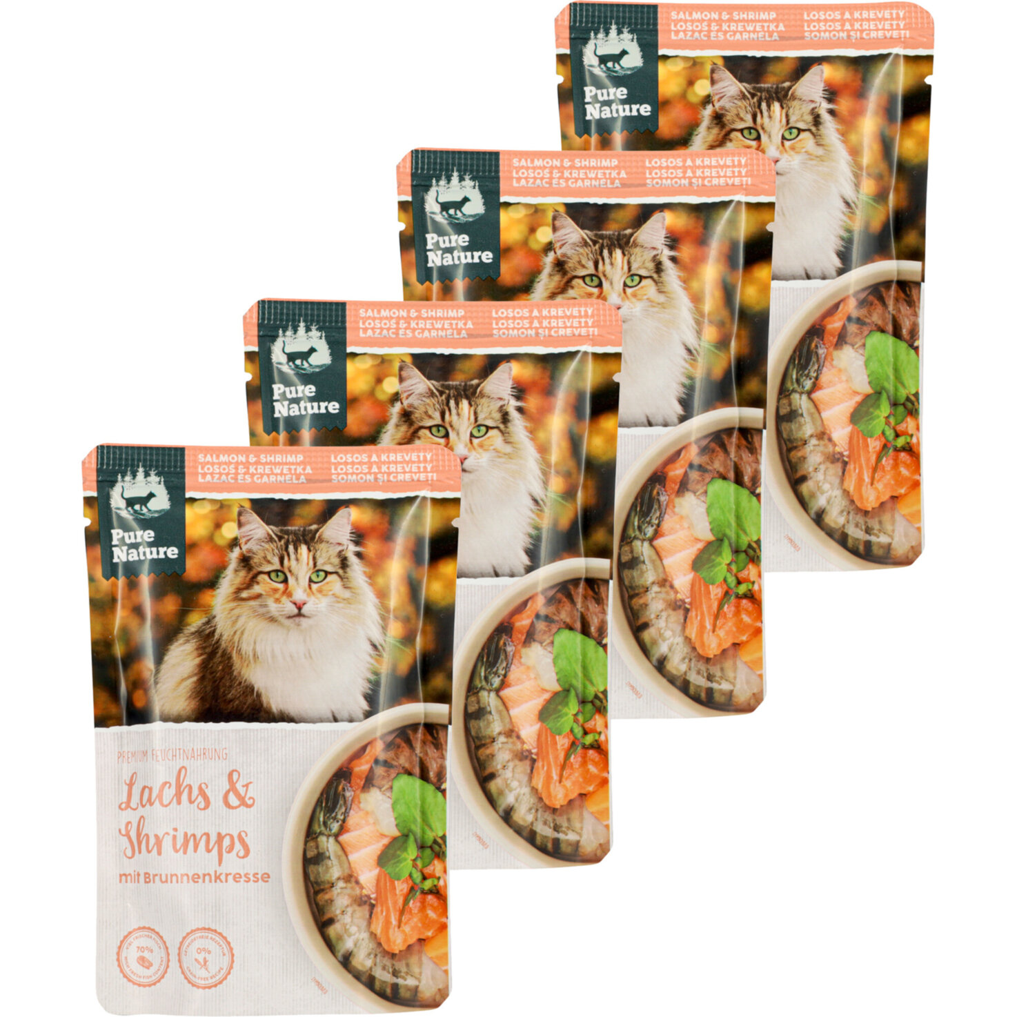 PureNature Katzenfutter in Gelee Lachs + Shrimps 4x 80g