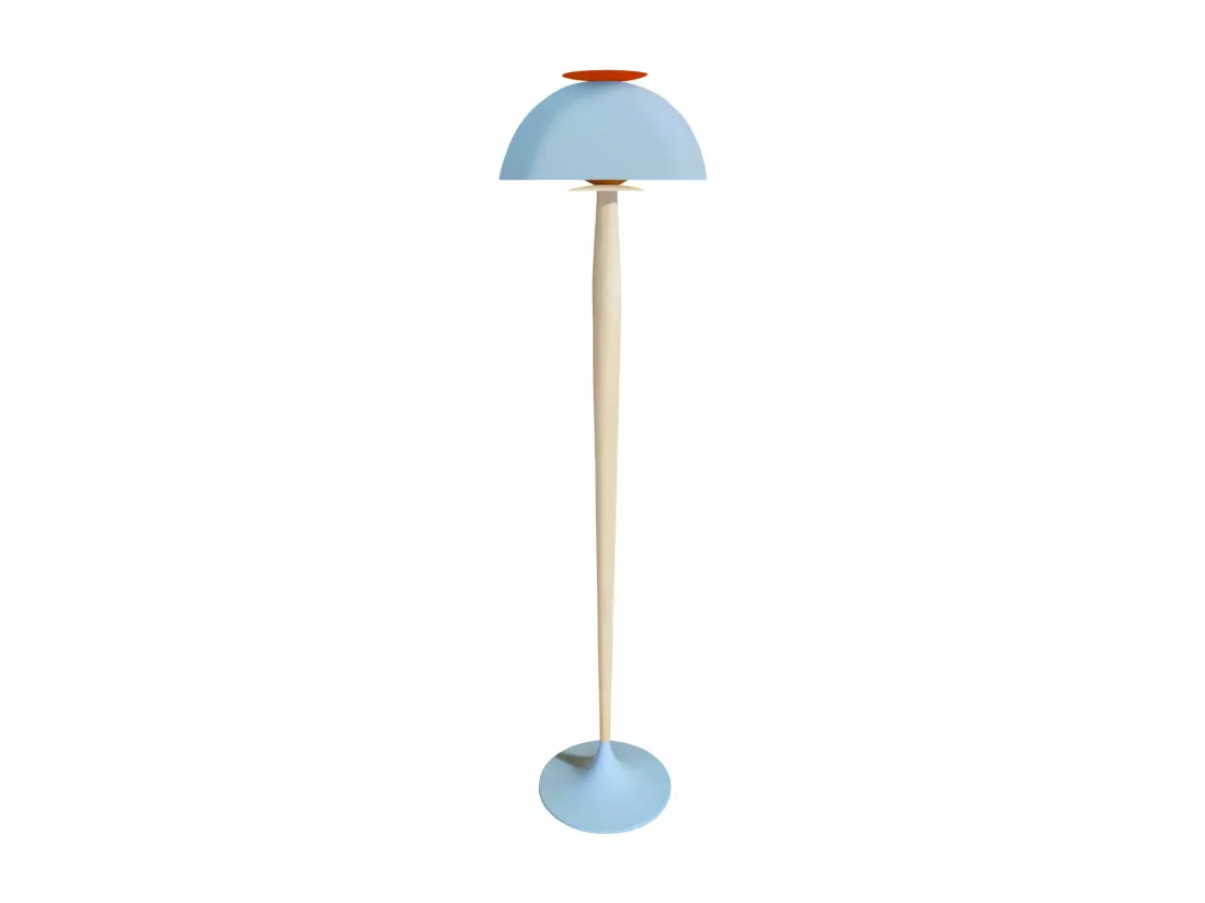 Lampadaire droit bois bleu 165 cm.