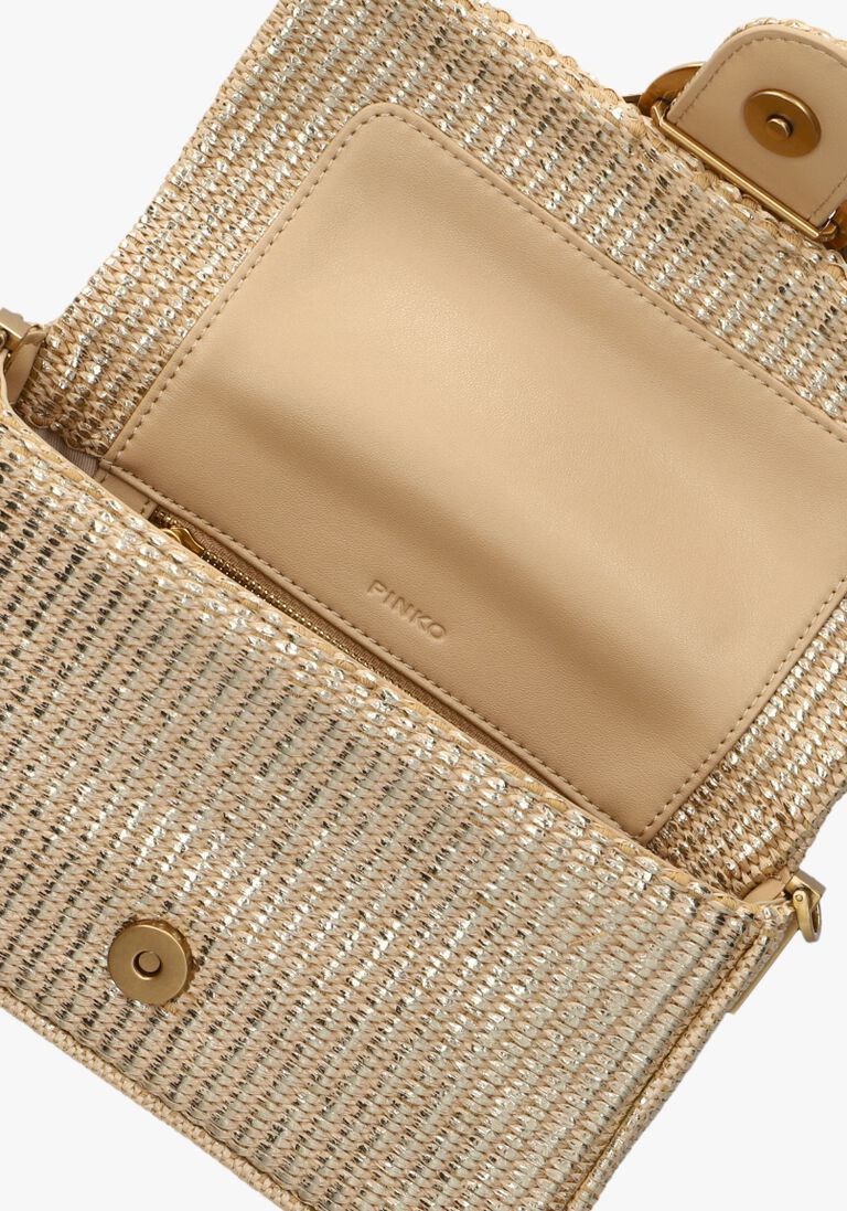 goudkleurig pinko schoudertas love one mini slouchy