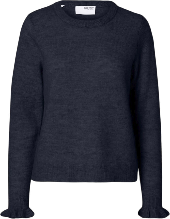Selected Femme SLFLULU LS WOOL KNIT FRILL CUFF O-NECK N Dark sapphire/melange
