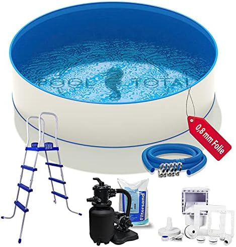 POOL Total Rundpool-Set Komfort+ Ø2,50 x 1,20m Folie 0,8mm/ Stahlwandpool Stahlrahmenbecken Swimmingpool inkl. Sandfilteranlage, Sand, Skimmer-Set, Schlauch und Leiter