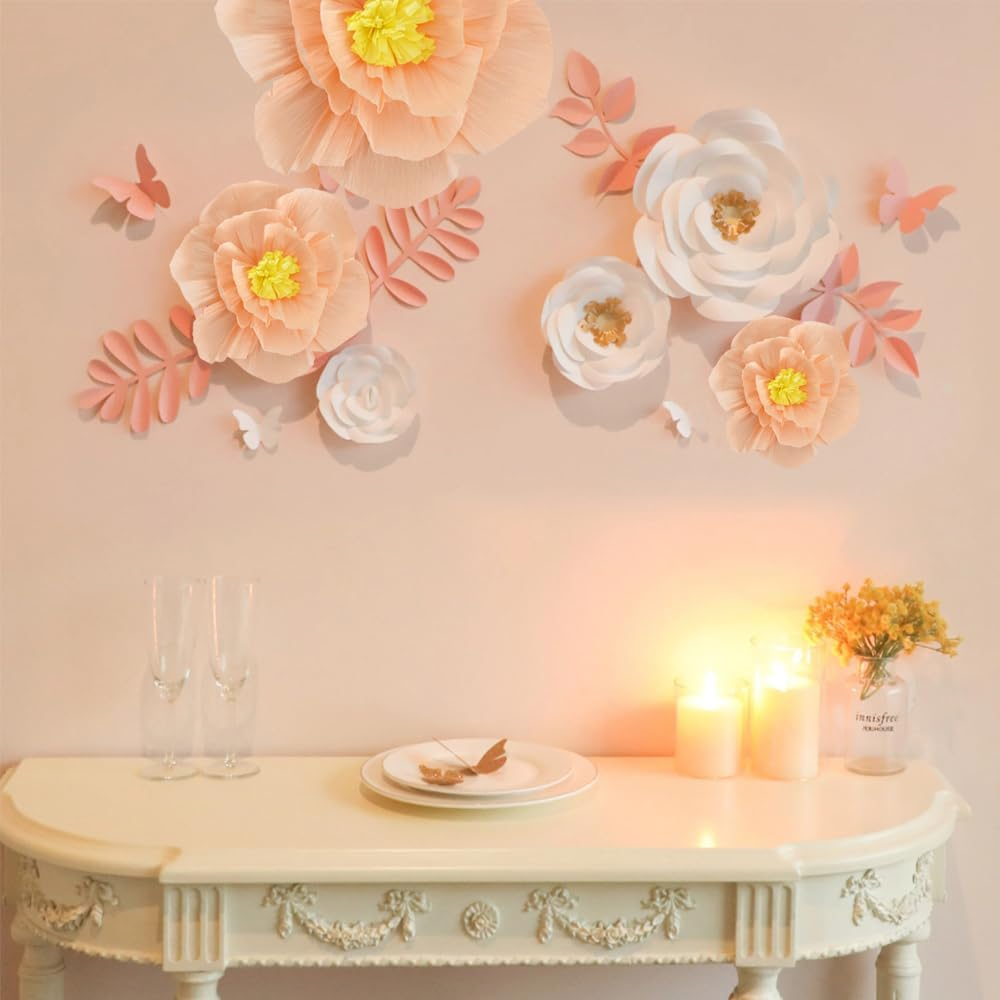 (3er Set) Krepppapier Kunstblumen DIY Wand Party Deko Pfingstrosen Photo Booth Bastel Blumenwand - Rosa