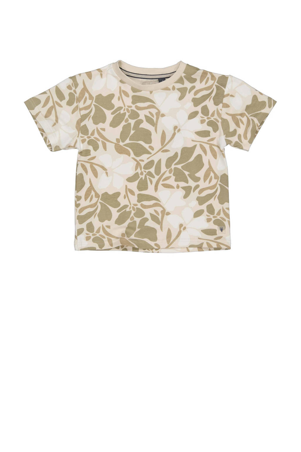 LEVV T-shirt MAK met all over print ecru/wit/mosgroen