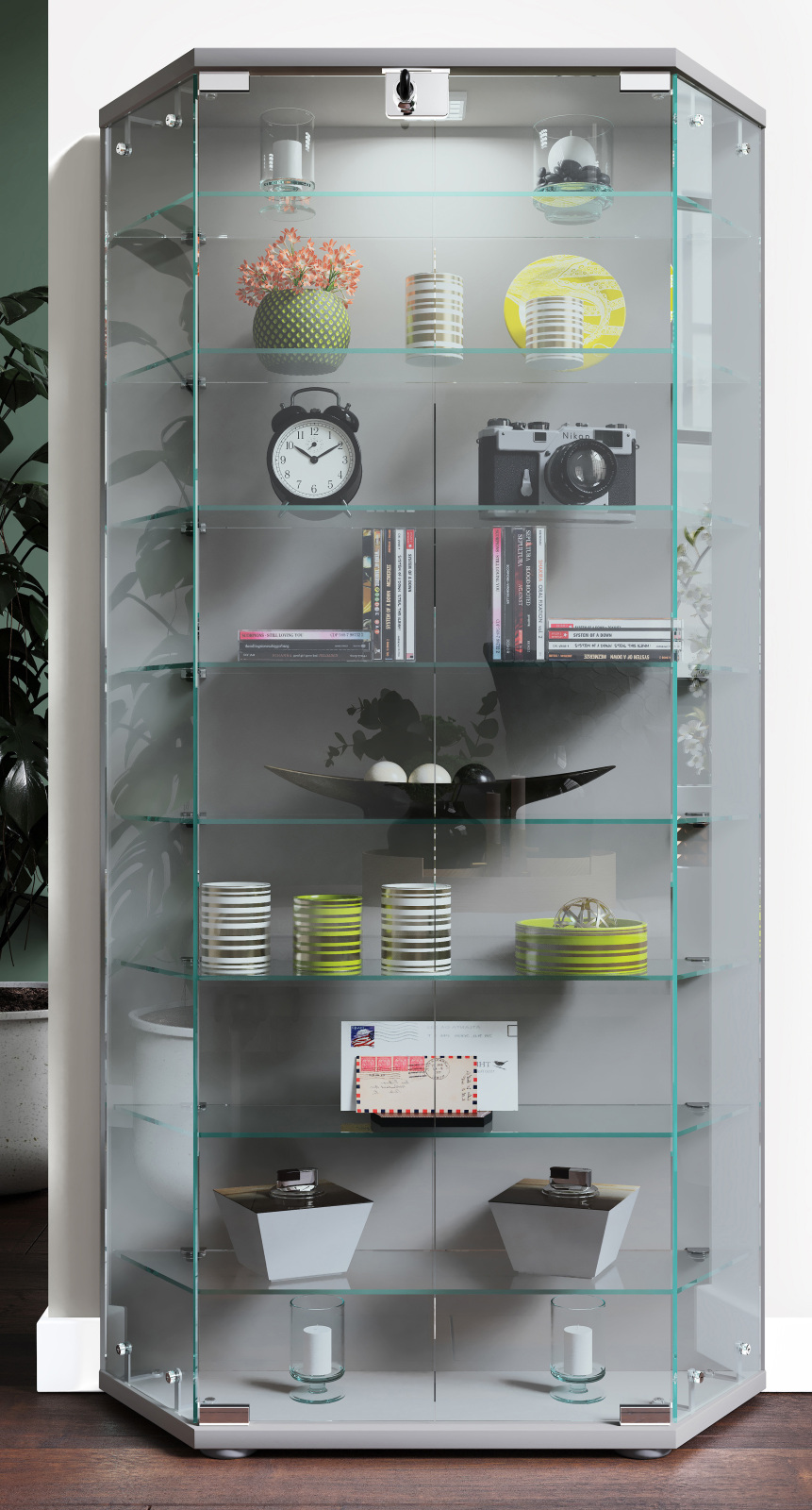 Vitrine CENILA XL - silber - abschließbar