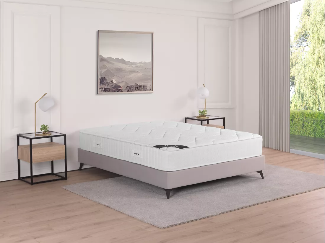 Matelas 140 x 190 cm hybride anti-feu ressorts ensachés 7 zones et mousse haute densité ép.26cm - OTY de YSMÉE HÔTEL