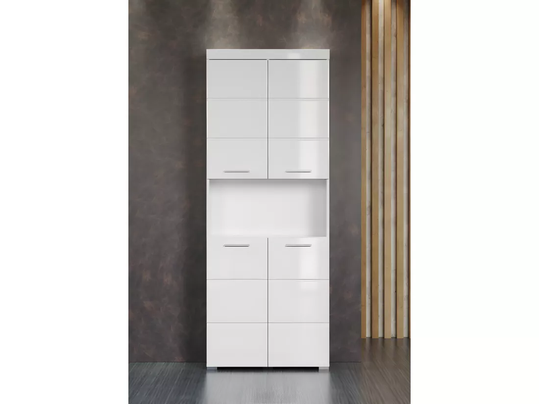 Colonne de salle de bain avec 2 portes coloris blanc brillant, blanc mat