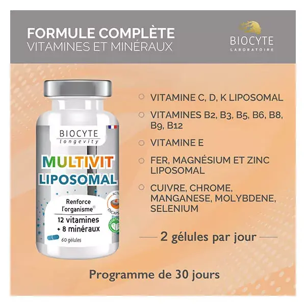 Multivitaminas Lipossomais Biocyte para o Sistema Imunológico - 60 Cápsulas