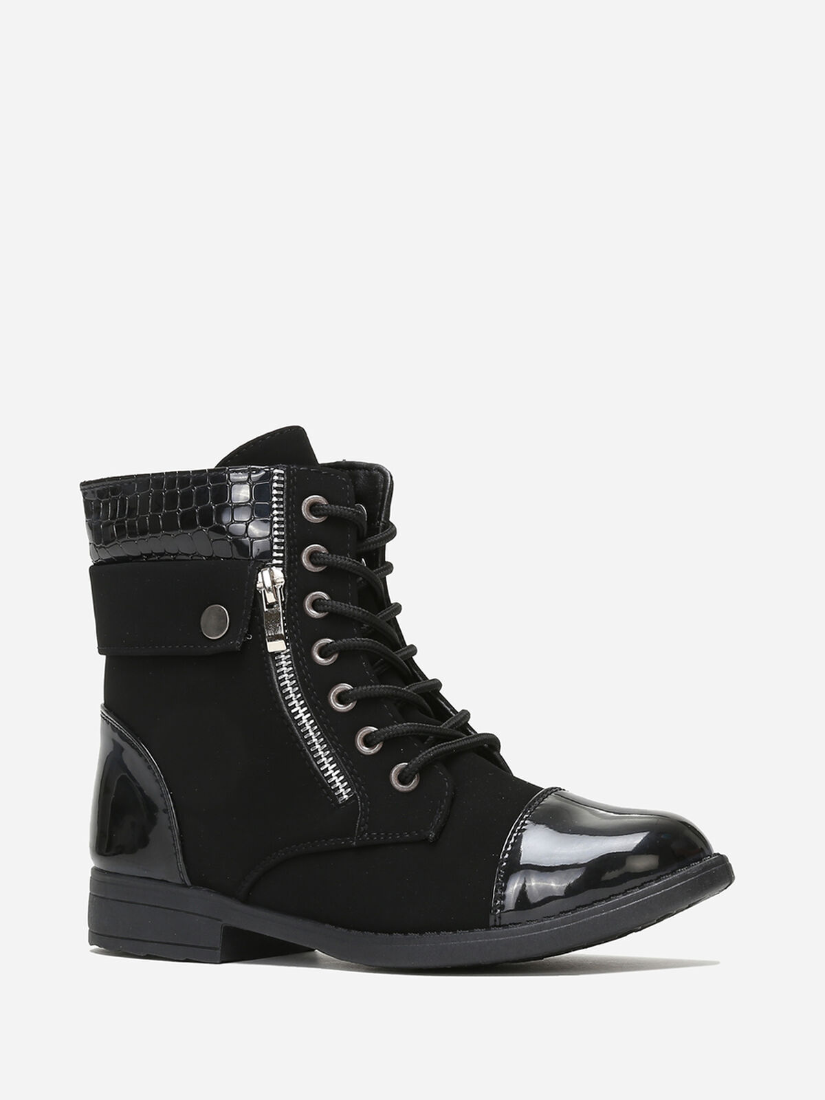 Bottines bi-matière avec lacets- Noir