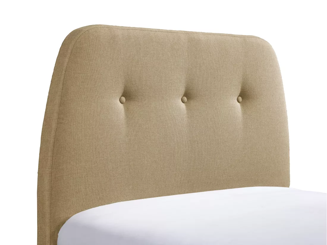 Lit 90 x 190 cm avec tête de lit capitonnée - Tissu - Beige + Matelas - ROMEO
