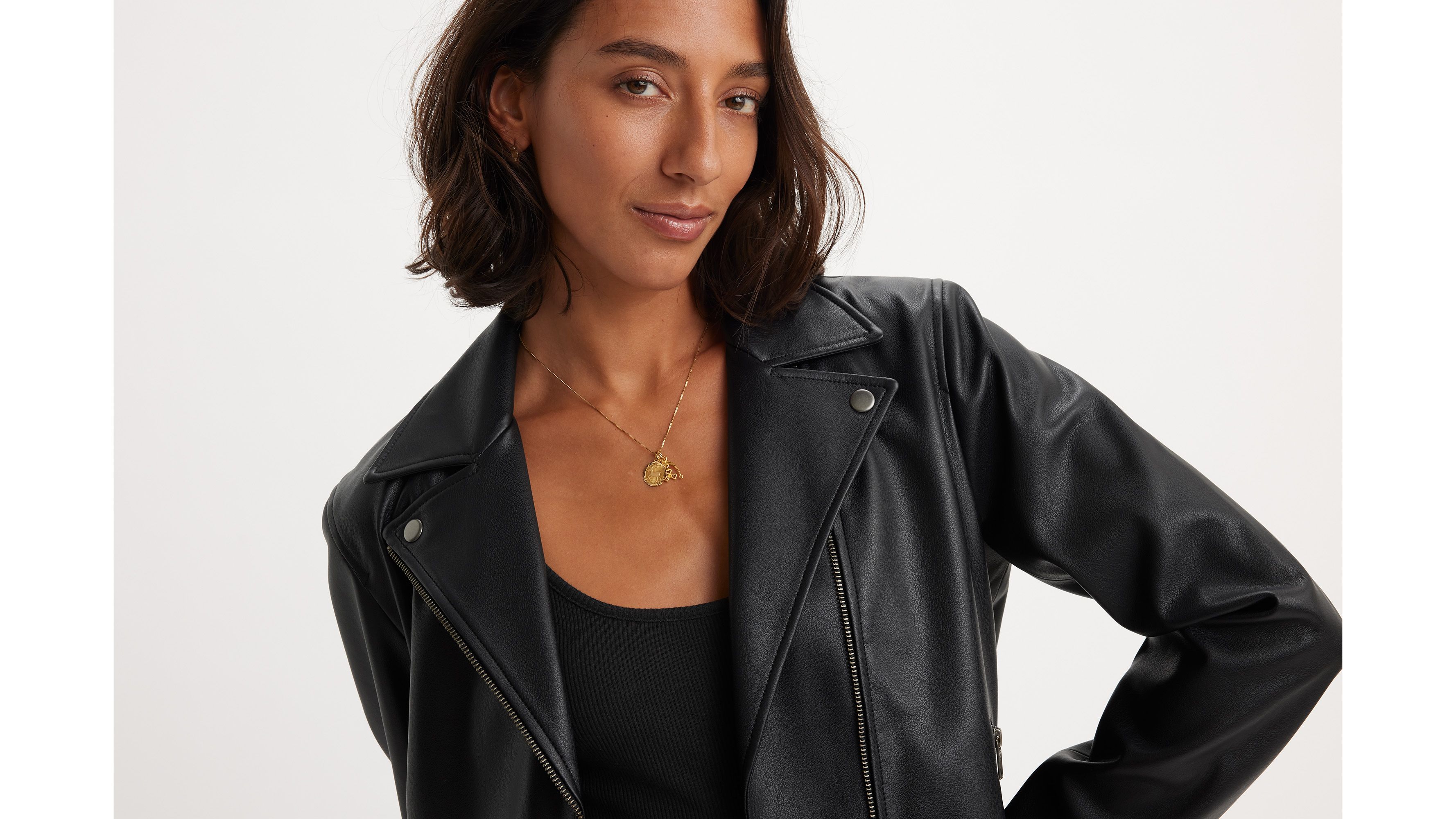 Blouson de motard Lelou Shrunken - Caviar - Noir
