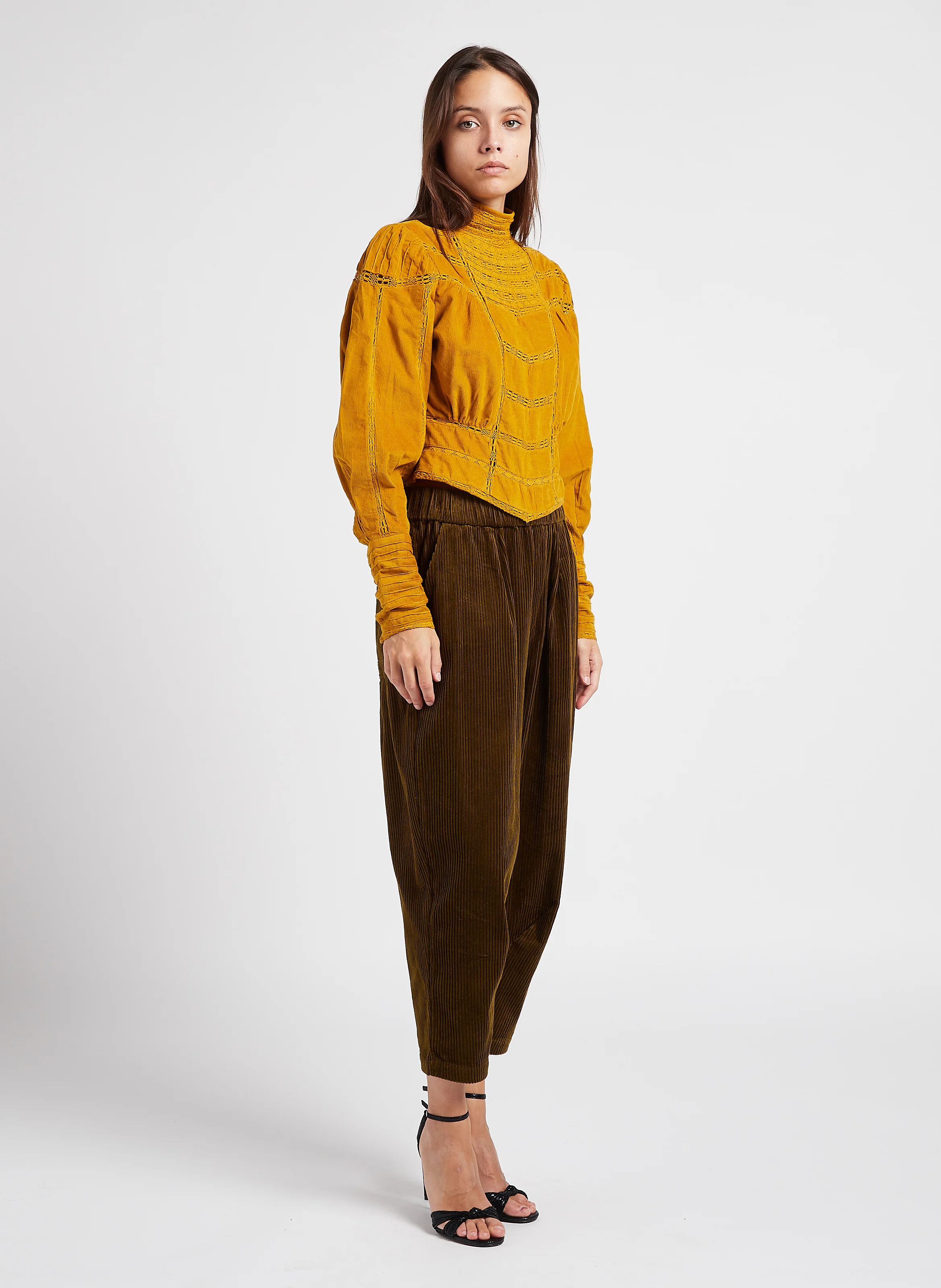 Top col montant en coton | Marron